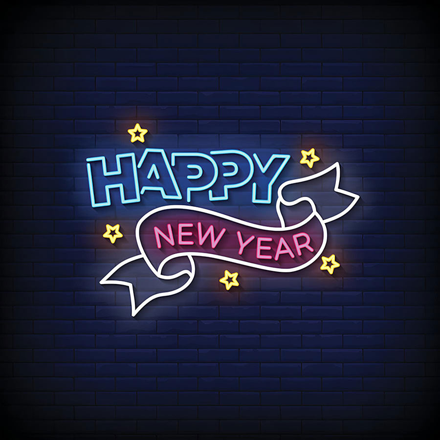 Happy New Year Ribbon Star Neon Sign