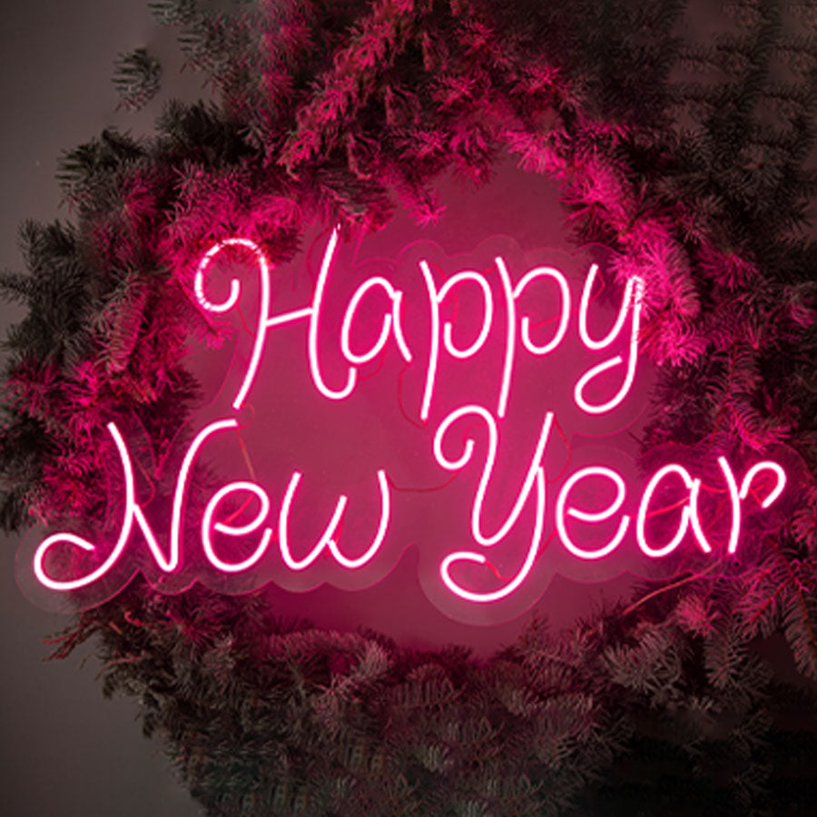 Happy New Year Wreath Neon Sign | Custom Neon Solutions Canada