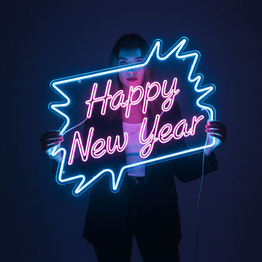 Happy New Year Dual-Color LED Neon Sign-Pink andBlue