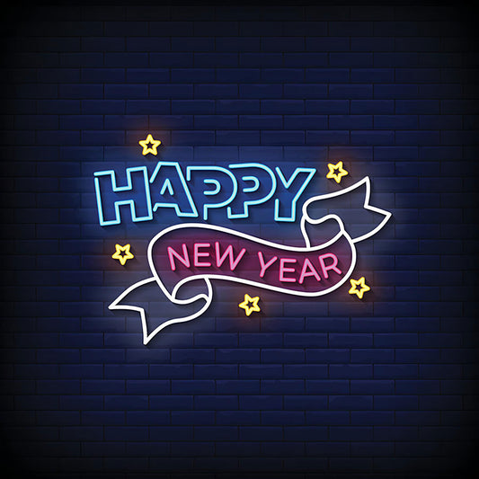 Happy New Year Ribbon Star Neon Sign